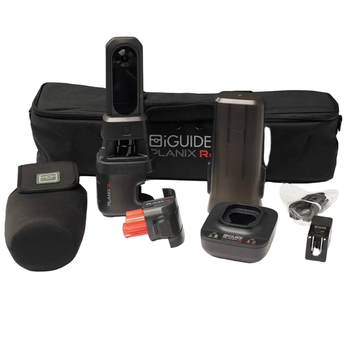 Collection of electronic devices and accessories on a white background with 'iGUIDE' branding.